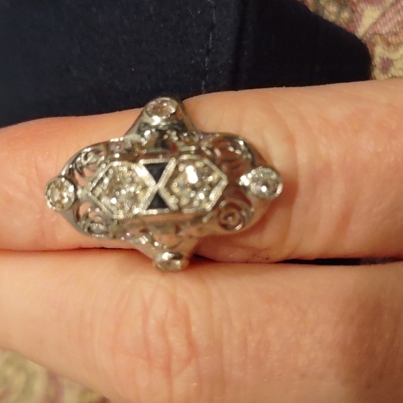 Old European cut Diamond Ring 18kt white gold north south Design - Picture 7 of 16